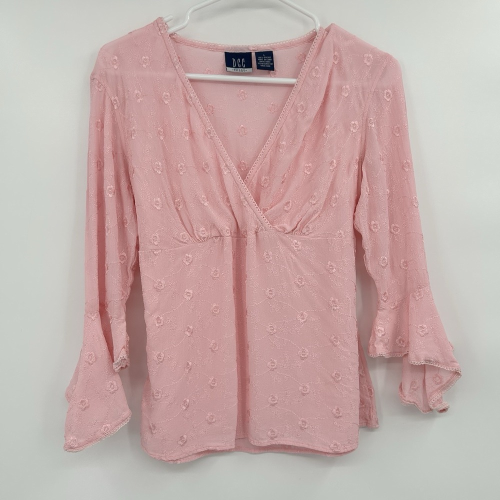 Vintage DCC Missy Y2K Embroidered Bell Sleeve Top Sz L Fairy Coquette Babydoll